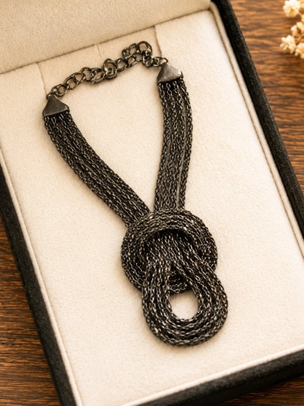 Vintage Black Mesh Knot Statement Necklace